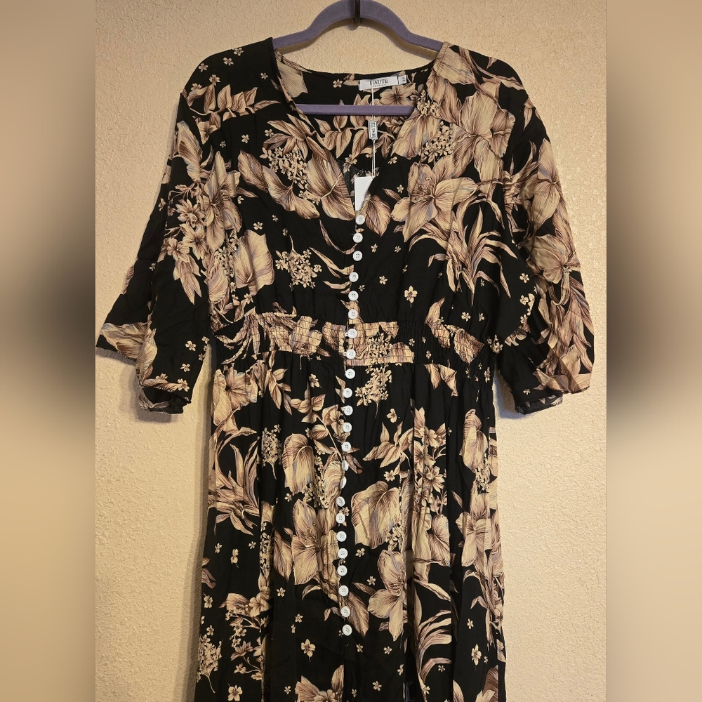 NWT Haute Edition Dress Floral Women's Size 2X Color Black/Bronw - Picture 8 of 12